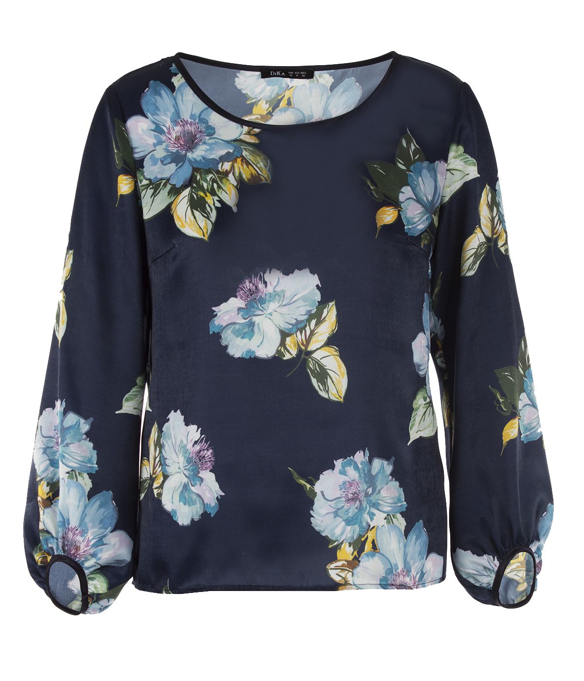 Long-sleeved round neck blouse with flowers print 0